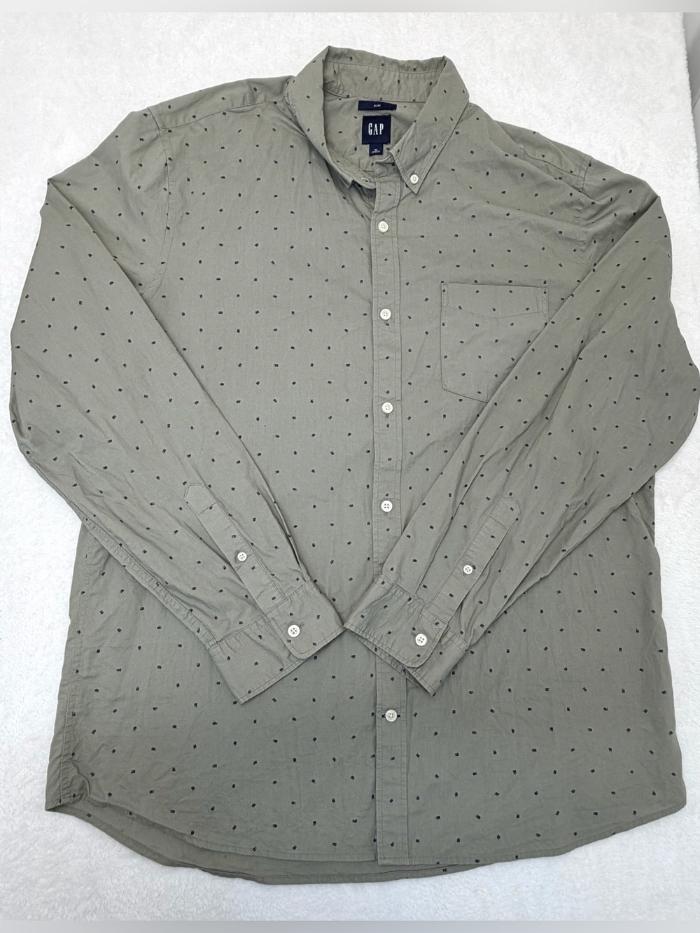 GAP Men's XL Shirt Long Sleeve Slim Fit Button Front Grey Micro Pattern Casual